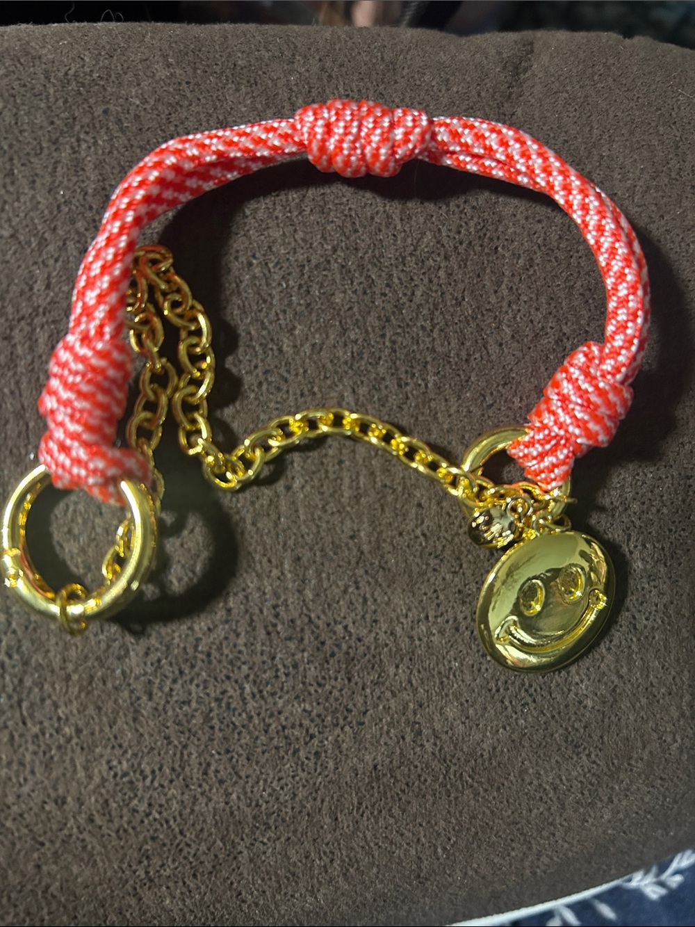 Gold Smile Purse Charm Keychain on Coral & White Rope by Mayamar NEW! 😊🙂